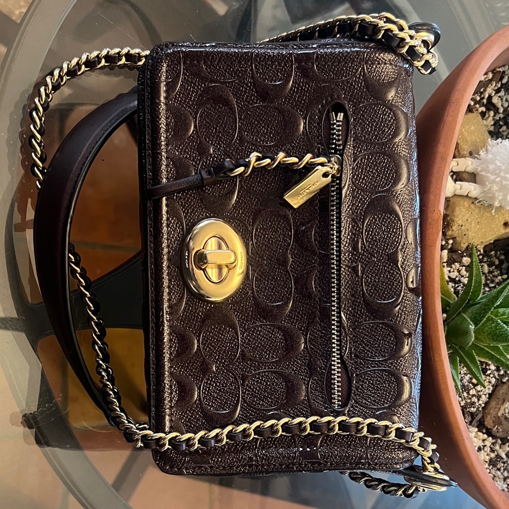 Coach Burgundy Embossed Leather Crossbody Bag